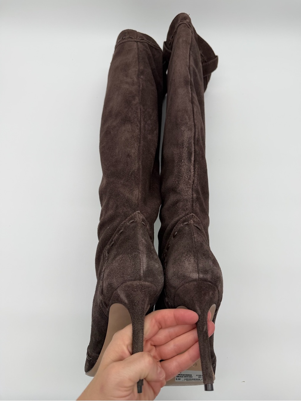 Schutz Eliana Brown Suede Western Knee-High Stiletto Boots – Size 8.5 - Picture 10 of 12